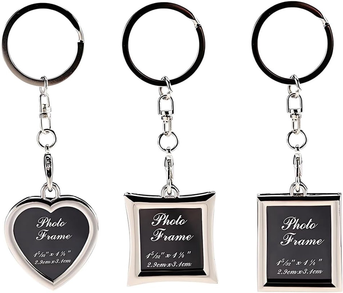 Frame Sleutelhanger Set, 3 stuks roestvrij staal lege foto frame Sleutelhangers en sleutelhanger, gepersonaliseerde doe-het-zelf souvenir cadeau