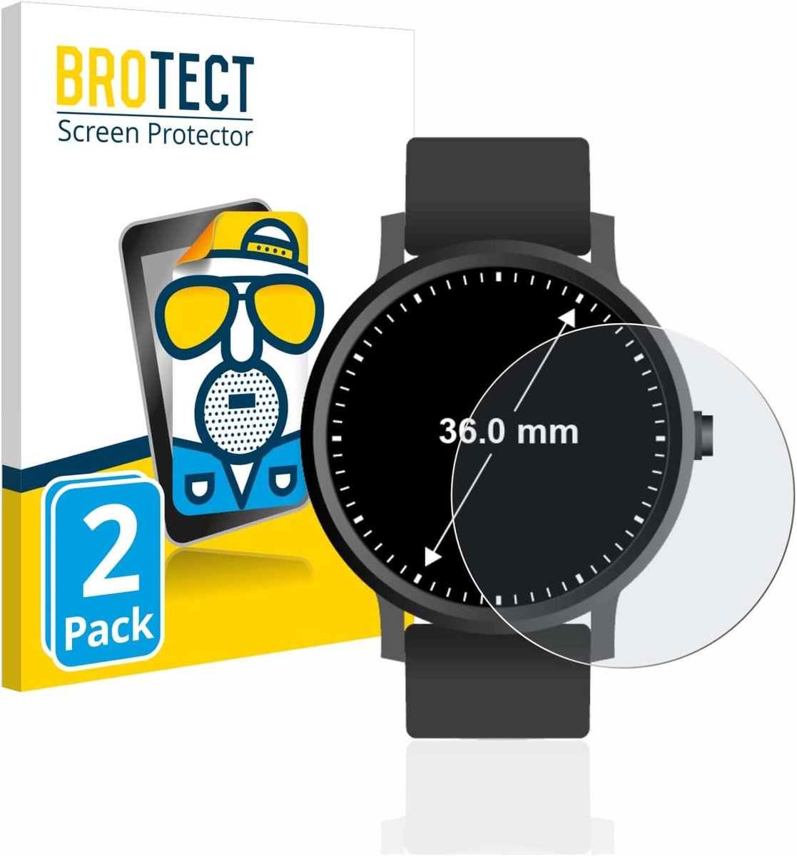 SnelShoppen - BROTECT 2 Stuks Anti-reflecterende Beschermfolie voor Horloges (Rond, ø: 36mm) Anti-glare Schermbeschermer, Matt, Voor Platte Oppervlakk
