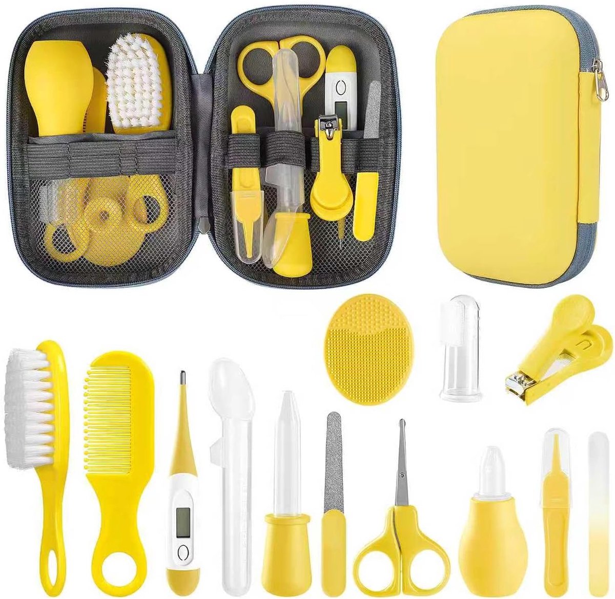 Veiligheidsverzorgingsset voor baby's - geel - haarborstel, kam en nagelknipper - complete verzorging - SnelShoppen