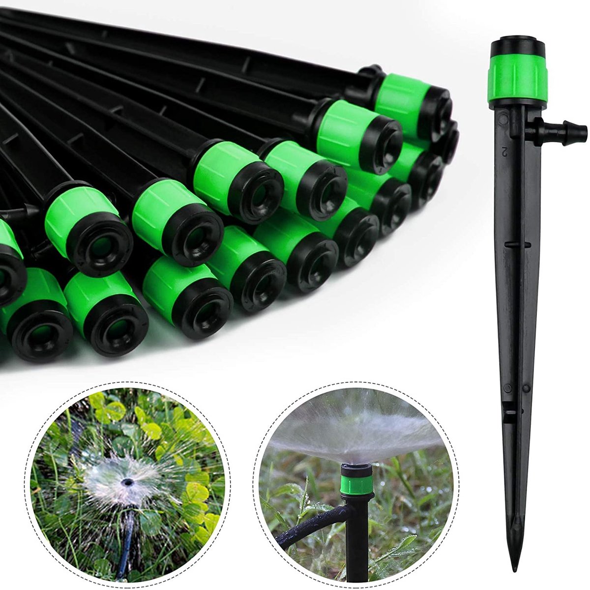 100 stks irrigatiedruppelaars Druppelemitters, 360 graden verstelbare irrigatiedruppelaars Past op 1/4 (4-6 mm) irrigatiebuis, voor waterstroom irrigatiesysteem (groen)