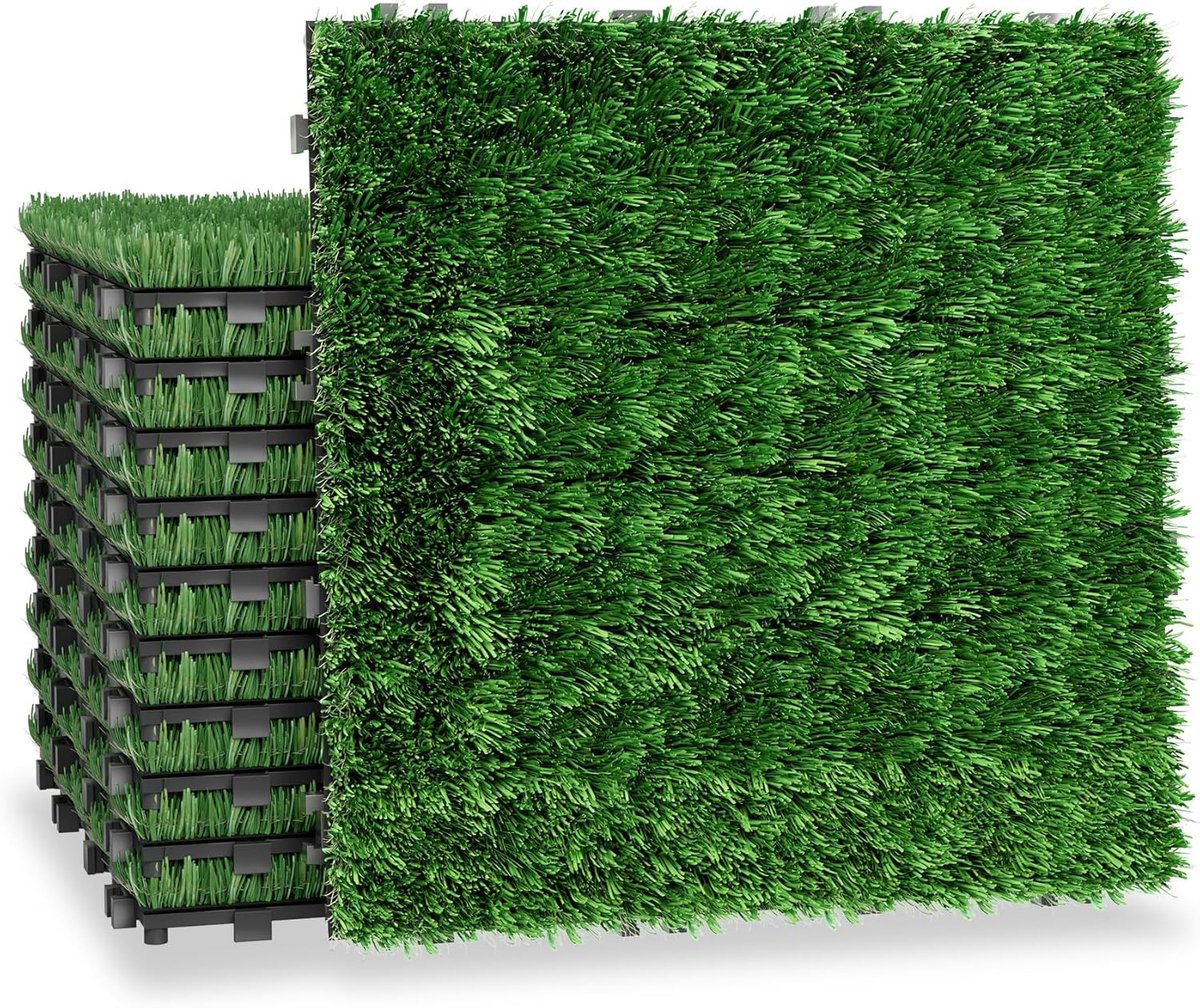 SnelShoppen - 22 Stuks Kunstgrastegels 30 x 30 cm - 40 mm Hoog - UV-bestendig, Vuurvast, Weerbestendig Kunstgras voor Tuin, Balkon en Terras - Groen