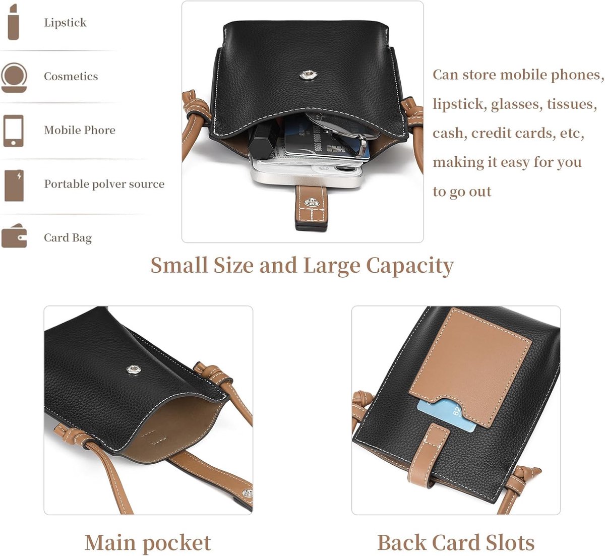 Kleine Crossbody Tassen Voor Vrouwen Telefoon Portemonnee Minimalisme Lederen Mobiele Telefoon Tas Met Kaartsleuf