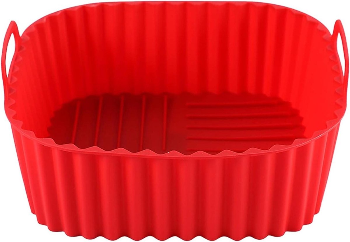 Siliconen Friteuse Mand - Airfryer Bakvorm - Gezond Koken - Dubbele Handgrepen - 17 cm - Rood