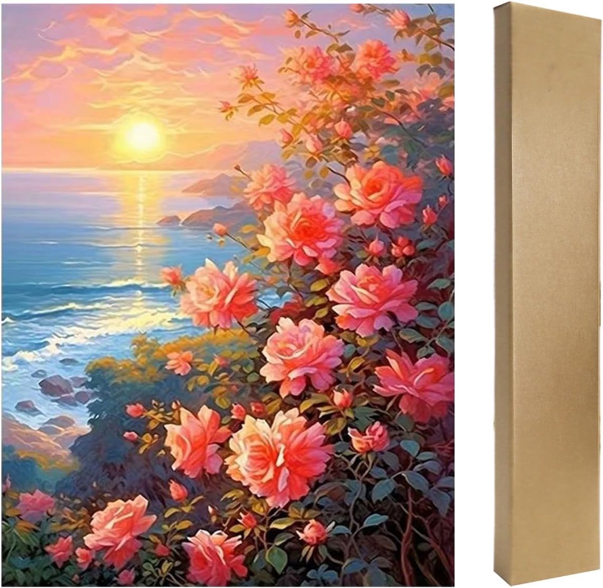 Grote en doorzichtige diamond painting landschappen en natuur, 40 x 50 cm, diamantschilderij, strand, zee, diamond painting, strand, zonsondergang, schilderen op nummer, volwassenen, bloemen,