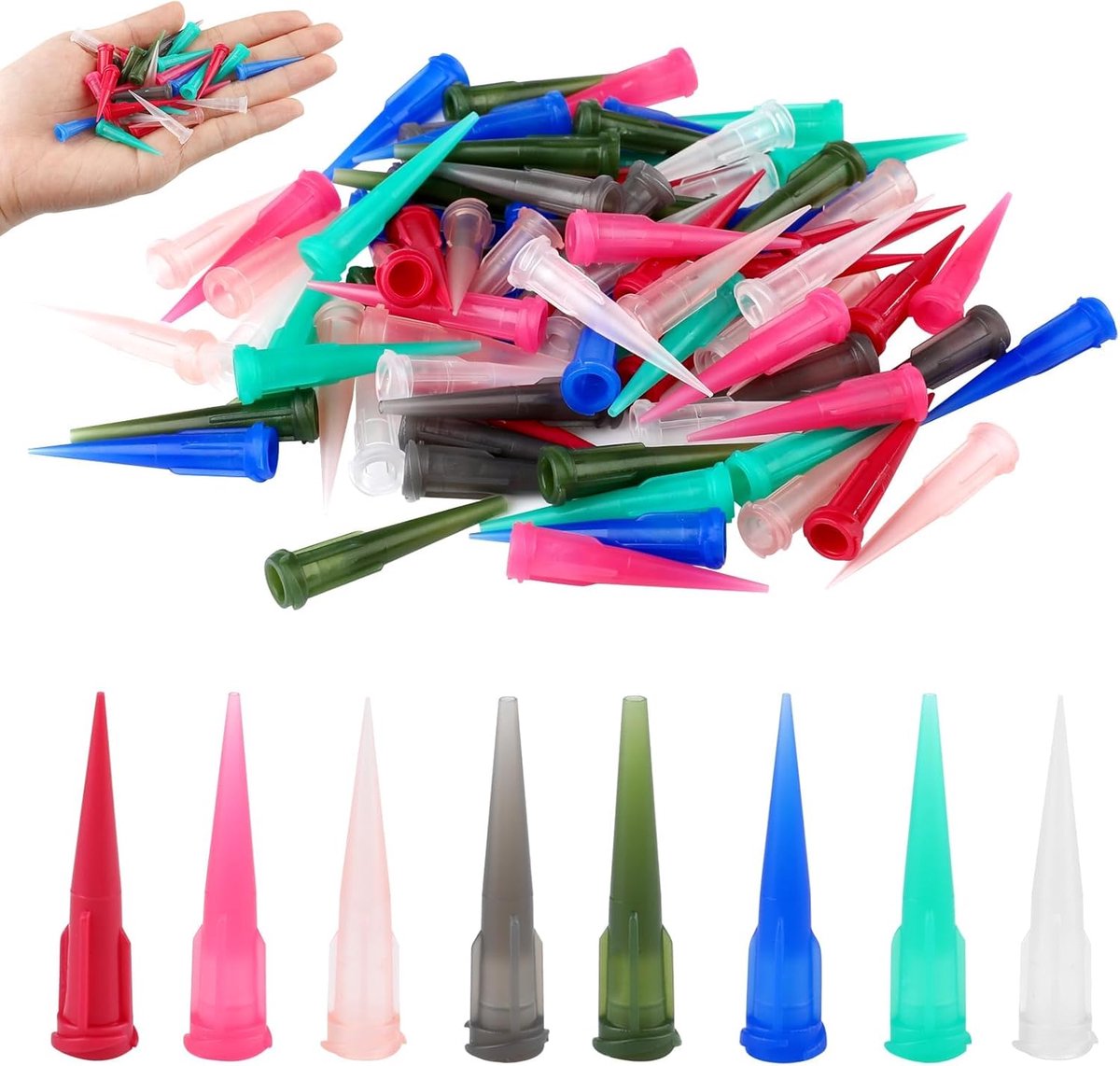 160 stuks stompe plastic taps toelopende punt doseerbare naaldpunten, 8 maten spuit naaldpunt voor lijm olie vloeibare applicator, navullijm vloeistof precies, 14GA 16GA 18GA 20GA 22GA 25GA 27GA 30GA