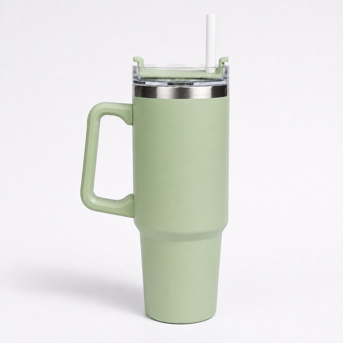 Thermosbeker 900 ml met Rietje en Handvat - Groen - Voor Onderweg