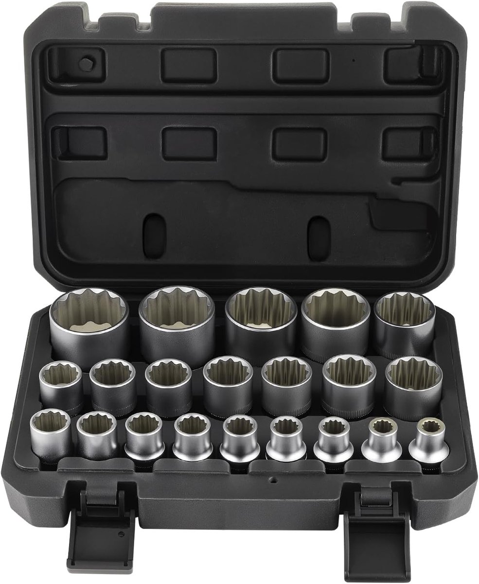 21-delig 1/2" veeltand moerenset, 8-36mm Torx dopsleutelset veeltand moerendoos, CR-V Torx moerenset veeltand dopsleutelset voor 6-Kant en 12-Kant profiel