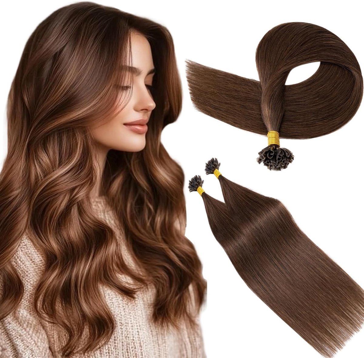 Natuurlijke Keratine Haarextensions, U-tip Bondings van Echte Mensenhaar, 55CM Medium Bruin, 25g/Pack voor Volumineus en Stijlvol Haar