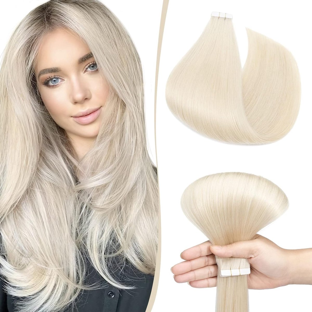 Tape Extensions Echthaar 10 Tressen Klebeband 25g 100% Remy Haarverlenging Glatt 45.7cm #70-1 voor Volumineus en Stijlvol Haar