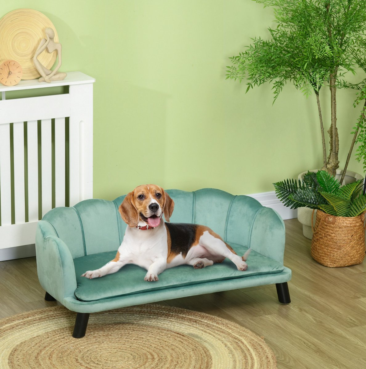 COVREO Hondenbank 98,5x60,5x35,5 cm groen, polyester met rugleuning