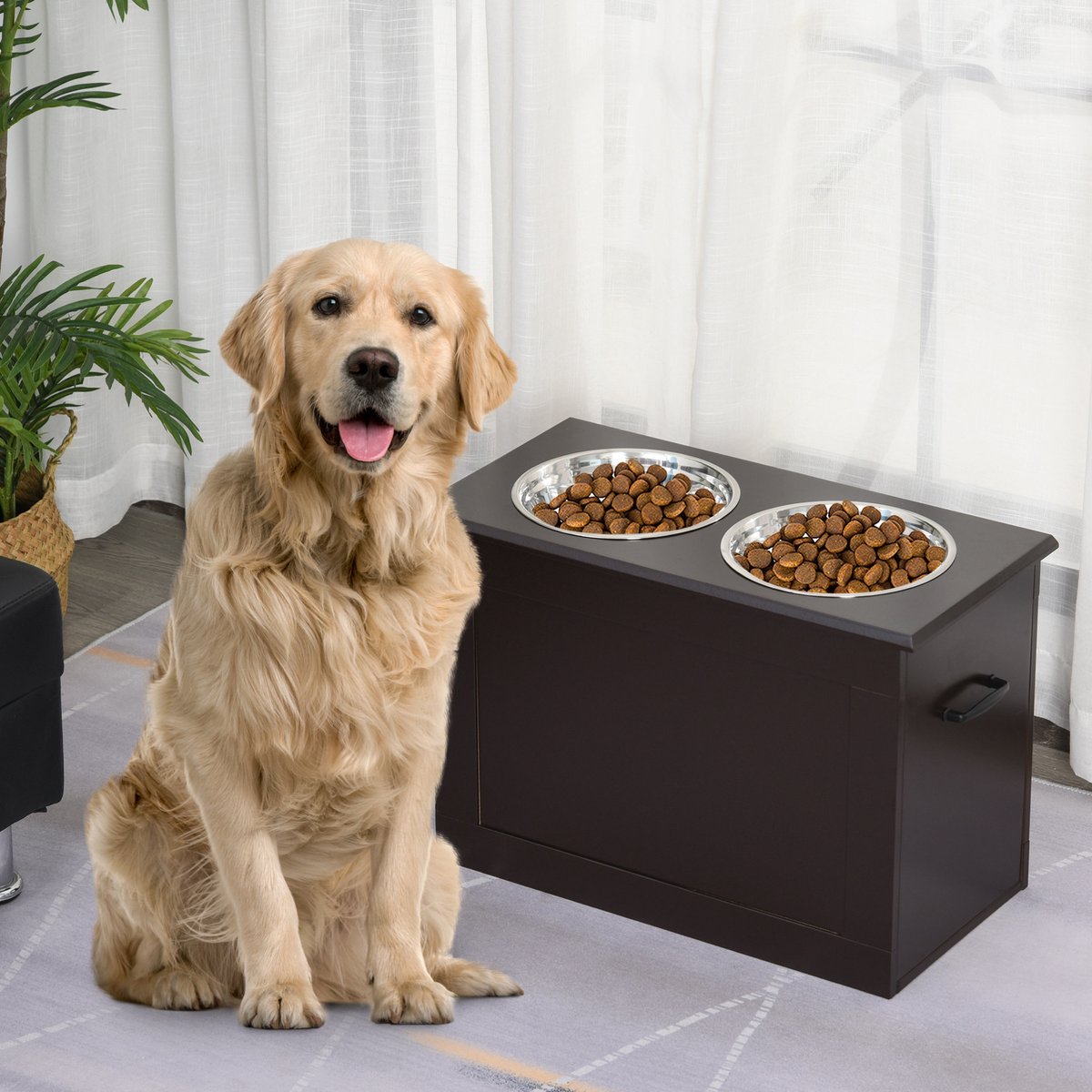 COVREO Hondenvoerbak 60 x 30 x 41 cm espresso, MDF met opbergruimte