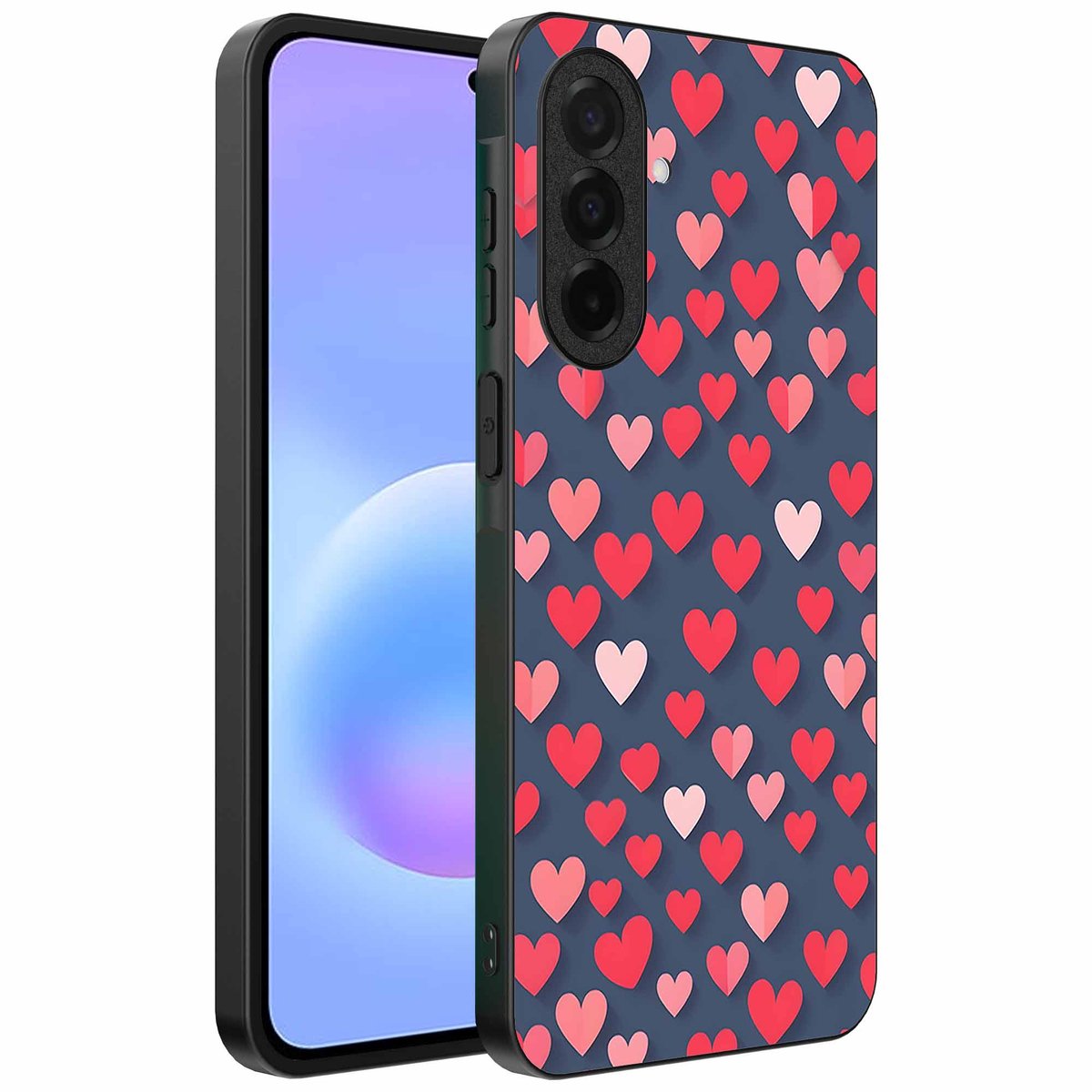 Geschikt voor Samsung Galaxy A57 Telefoonhoesje met Roze en Rode Hartjes Opdruk - TPU Backcover Case With Rosé and Red Heart Design - Smartphonica geschikt voor Samsung Galaxy A57