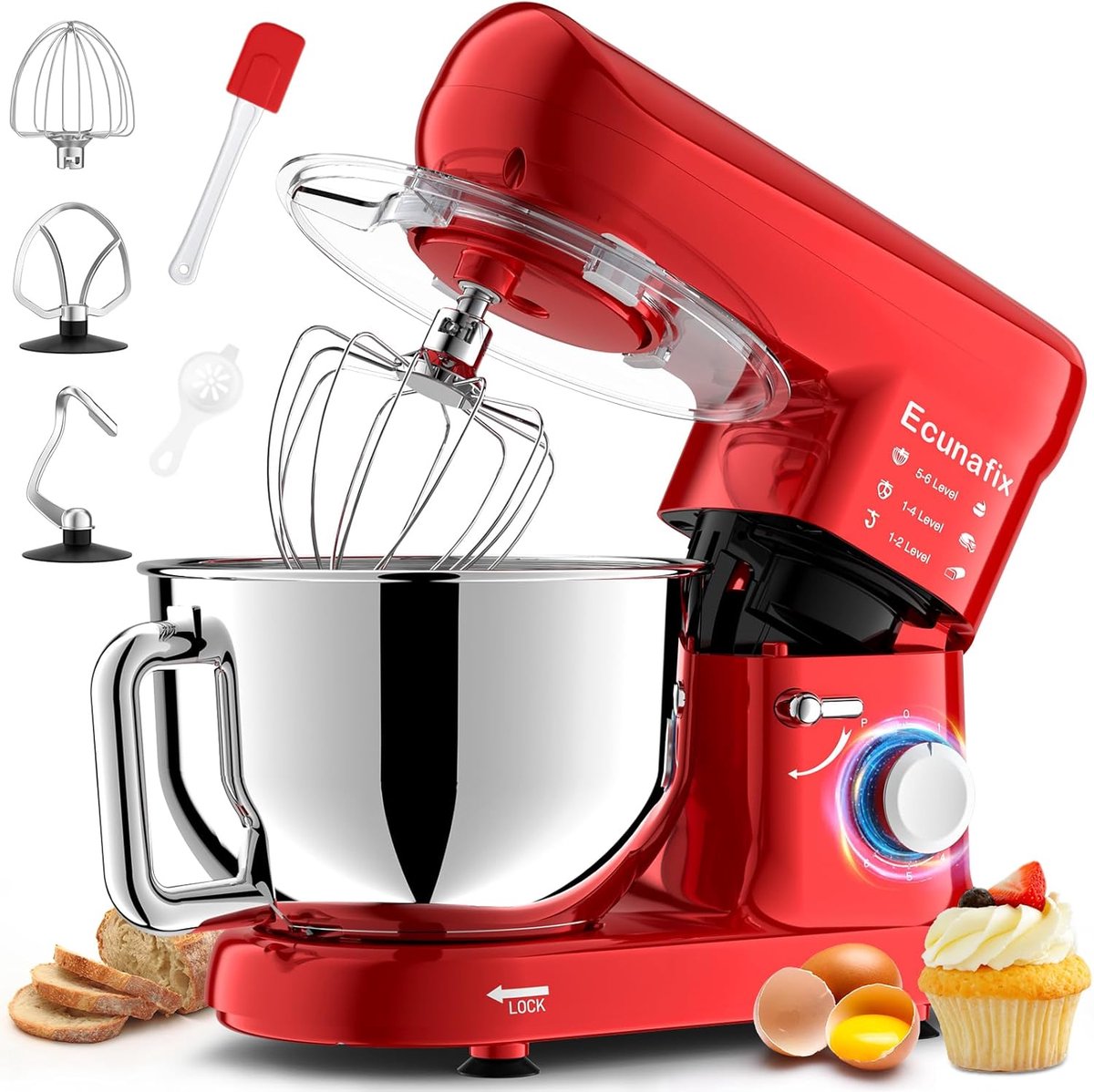 SnelShoppen - Professionele Planetary Kneedmachine 6,5 L, Multifunctionele Keukenmachine 1500 W, Geluidsarme Elektrische Mixer met Kneedhaak en Platte