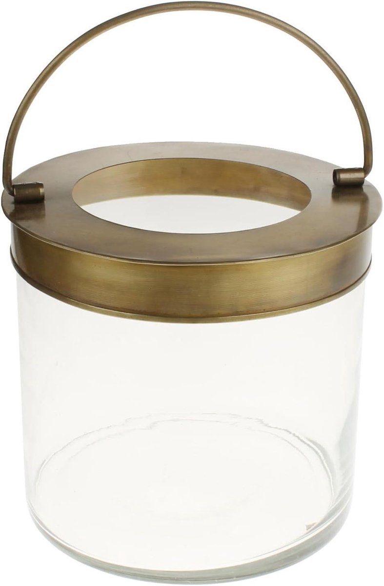 Decoratief Windlicht - Lantaarn Kandelaar - Sfeerverlichting Creëren - Transparant Glas Goud - 16 cm Diameter - Goud