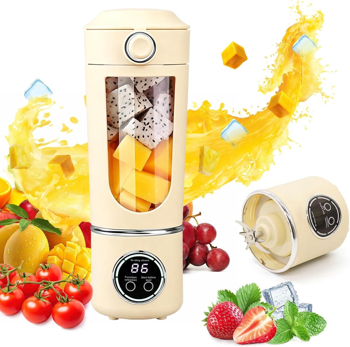 Draagbare mixer 700ml in beige kleur - ideaal voor smoothies, shakes en sauzen