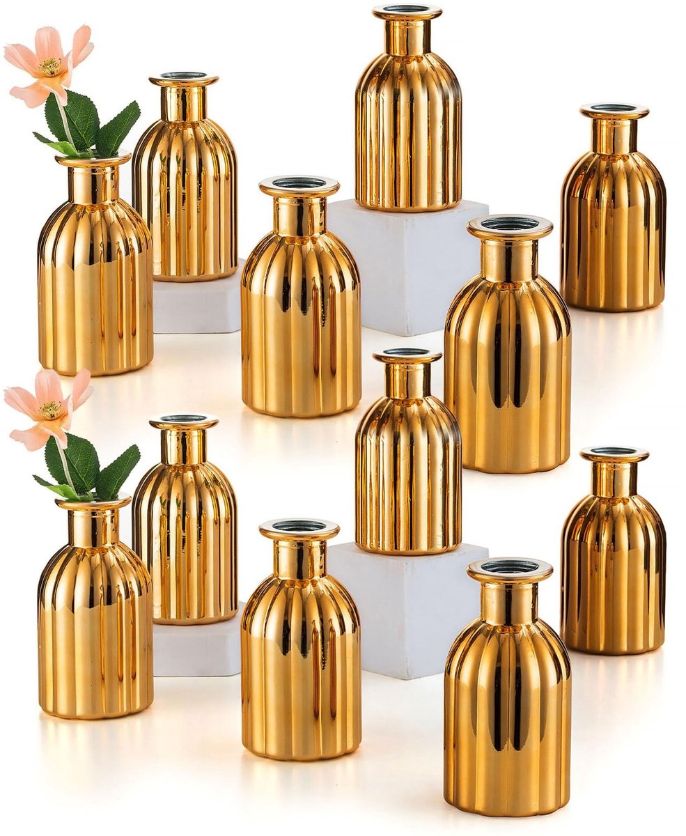 Omgoods - Set van 12 Vintage Glazen Vazen voor Tafeldecoratie
