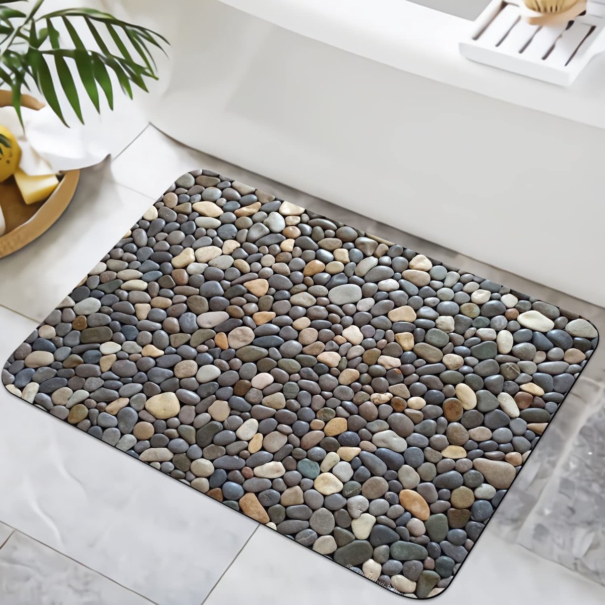 Omgoods - Kiezels Badmat met Antislip en Wasbare Rubber Onderkant 43x60cm