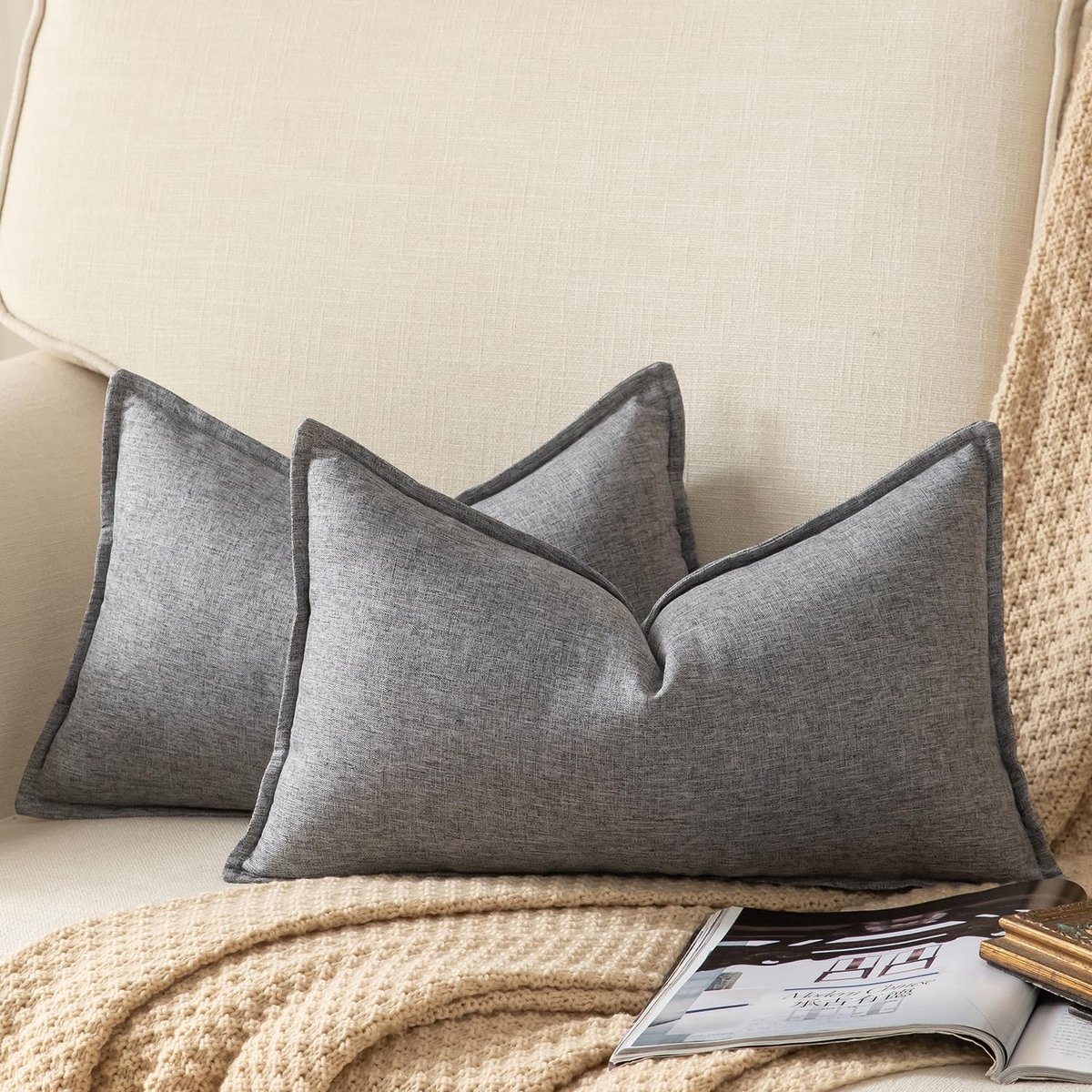 Omgoods - Set van 2 Grijze Linnen Kussenhoezen 30 x 50 cm voor Sofa en Slaapkamer
