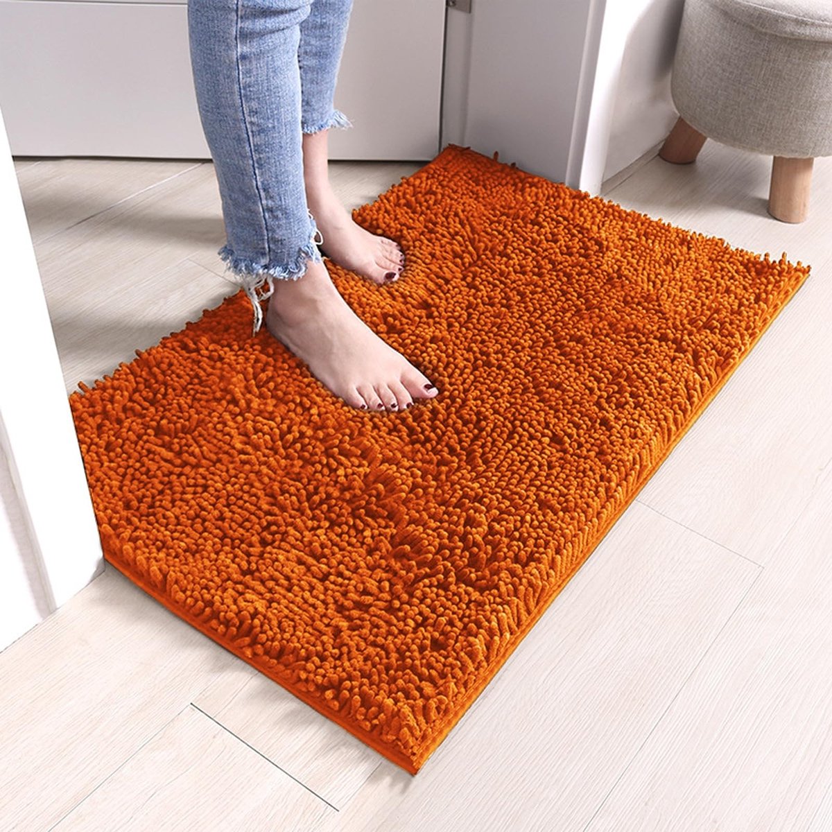 Omgoods - Chenille Badmat Anti-slip 40 x 60 cm in Oranje