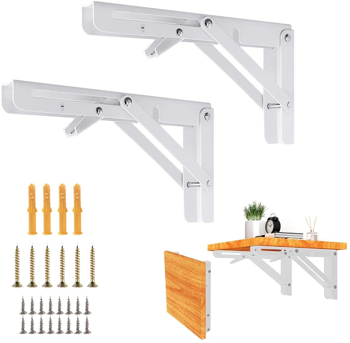 Omgoods- Vouwconsole 200 mm - Vouwbeugels - Zware belasting - Ruimtebesparend - Wandbevestiging - Koudgewalst staal - Vouwbeugel