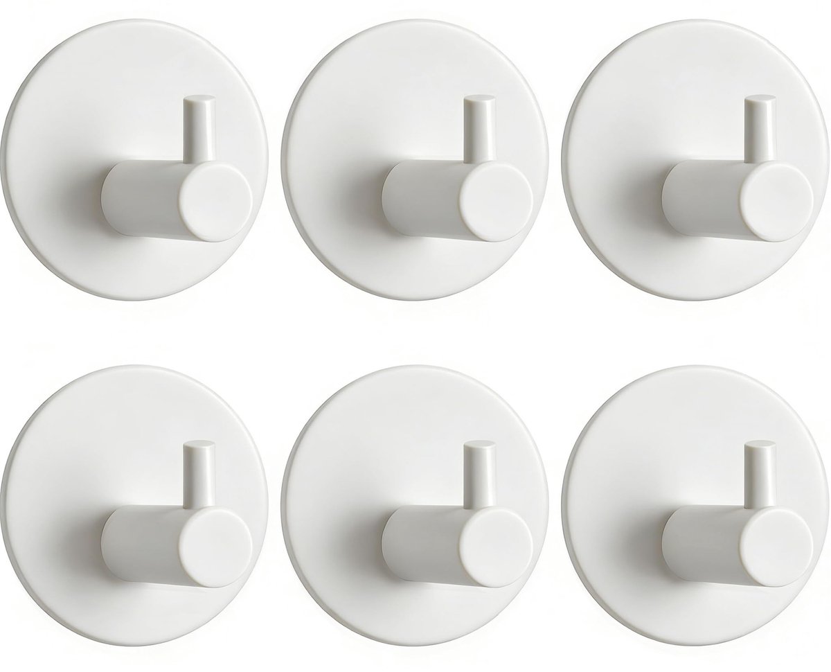 Omgoods - Set van 6 Zelfklevende Handdoekhaken RVS Wit - Zonder Boren