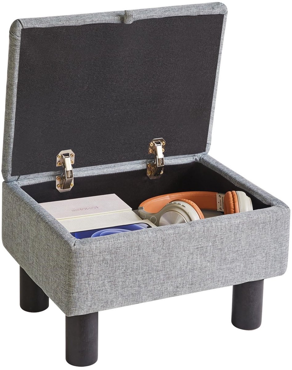 Omgoods - Kleine Opberg Poef met Houten Poten