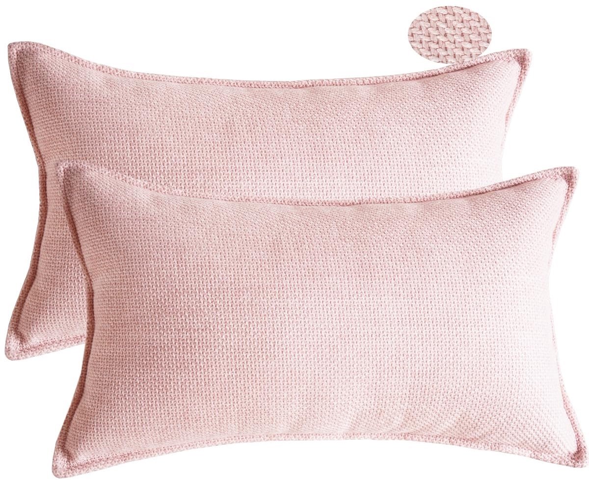 Omgoods - Set van 2 Decoratieve Kussenslopen van Linnen voor de Bank (Roze)