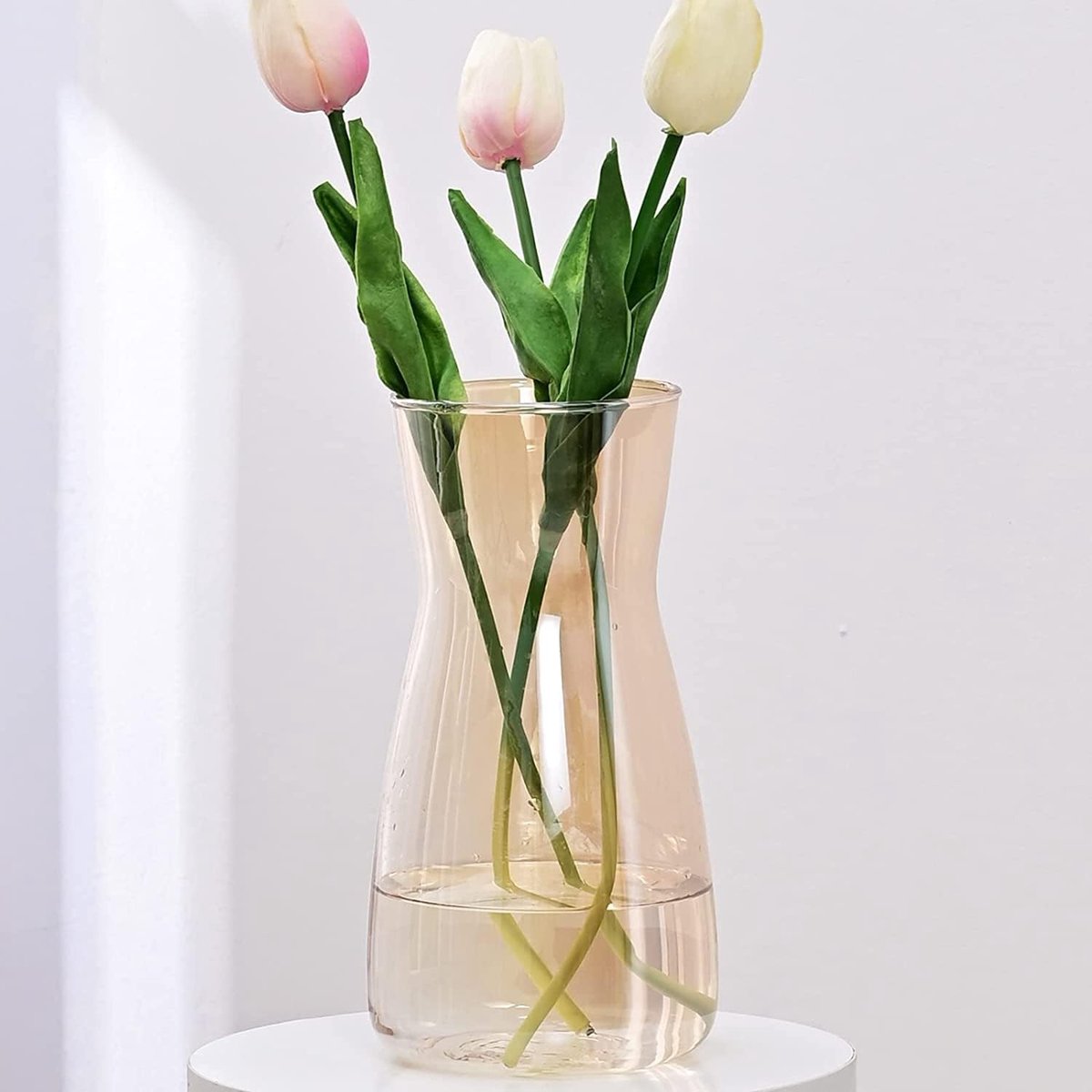 Omgoods- Glazen Vaas - Amberkleurig Kristalglas - Bloemenvaas - Modern Design - Ideaal voor Bruiloften - 10 Inch Hoog - Perfect voor Huisdecor