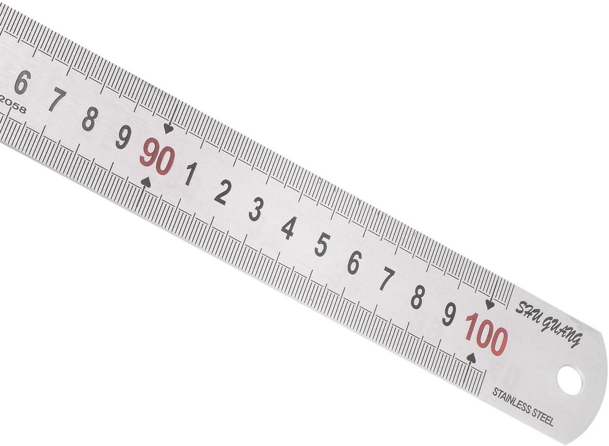 Omgoods- Liniaal Roestvrij Staal 100 cm - Dubbele Metrische/Inch Schaal - Stevig en Duurzaam - Architectonisch Ontwerp - Nauwkeurig Afleesbaar - Meetlat