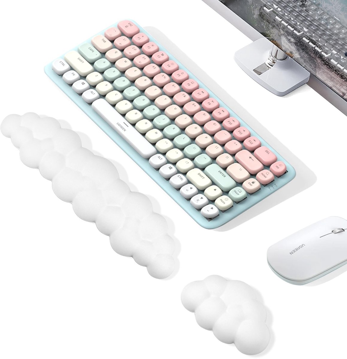 Omgoods - Ergonomische Keyboard en Muismat Set met Geheugenfoam - Witte Cloud