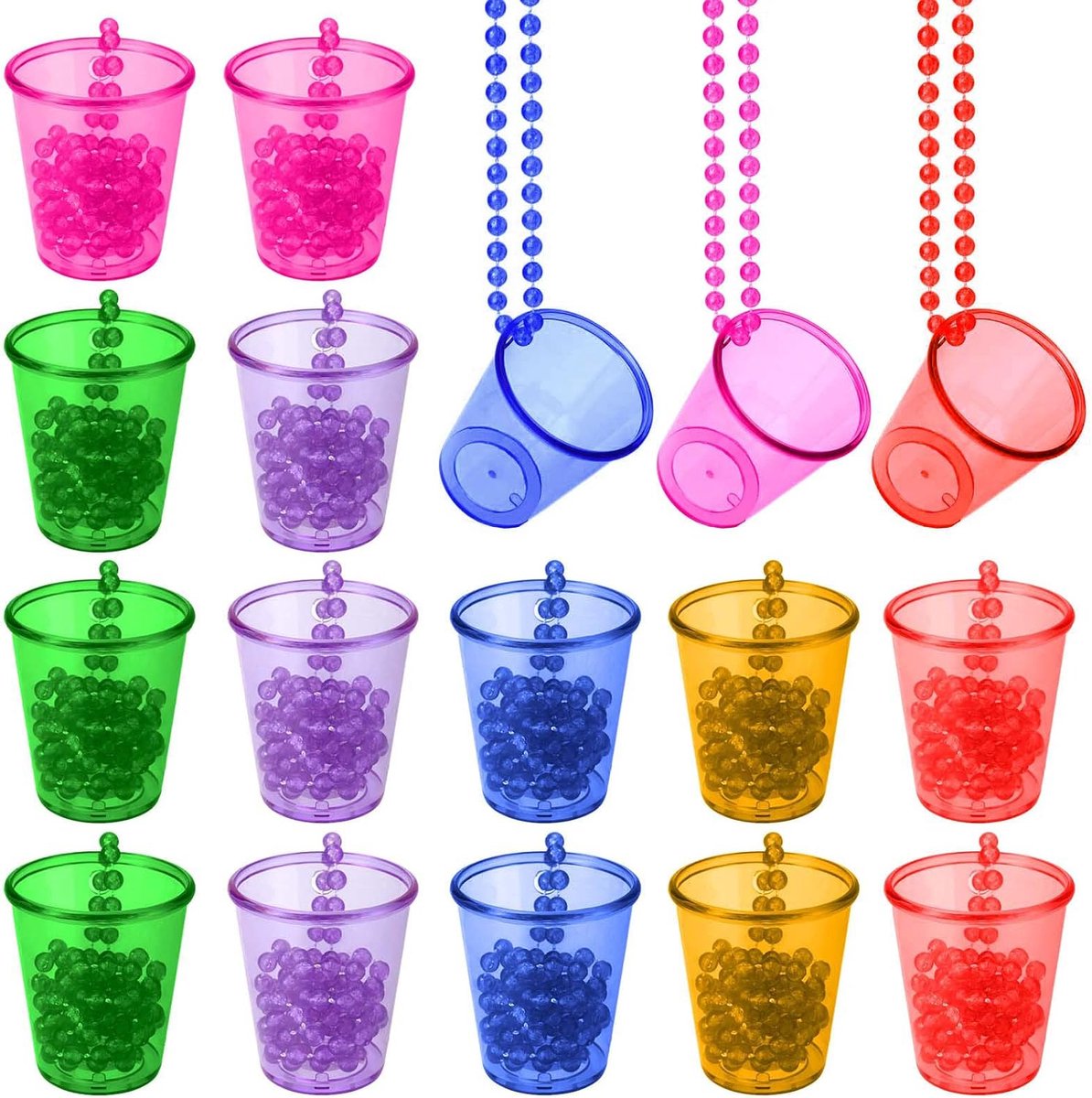 SnelShoppen - Set van 18 Plastic Shotglazen voor Bruid met Draagbare Parels Licht in 6 Kleuren voor Vrijgezellenfeest Ketting DIY
