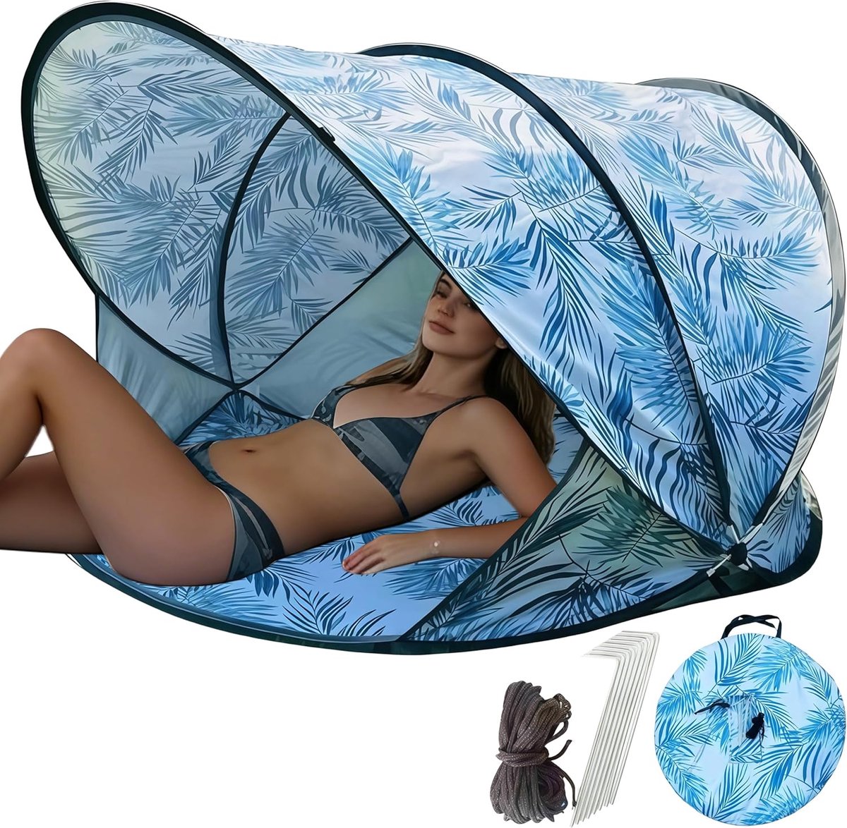 SnelShoppen - Strandschelptent Pop Up Strandcabine met UV-Bescherming 50+, Draagbare Wurftent voor 2-3 Personen, Blauw, Ideaal voor Camping, Tuin en S