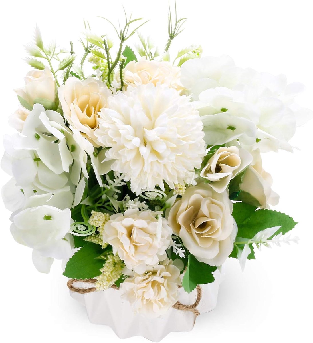 Kunstbloemen met vaas - zijden hortensia en rozen - realistisch voor thuisdecoratie - SnelShoppen
