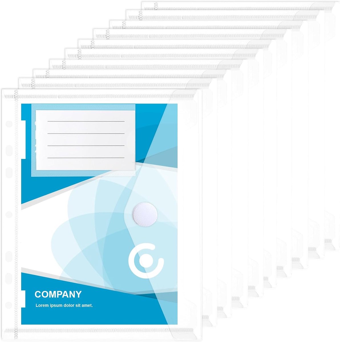 SnelShoppen - Pack van 10 A5 Document Folders Transparant met Velcro Sluiting, Archiveerbare Map met 11 Ringgaten, 22.9 x 18 cm, Ideaal voor Organiser