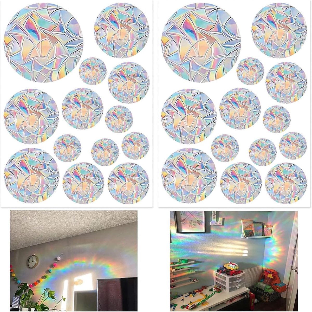 SnelShoppen - Set van 2 Raamfolie Hand Zonlicht Stickers voor Ramen Vogels Bescherming Stickers voor Glas Regenboog Effect voor Deuren en Glijdende De