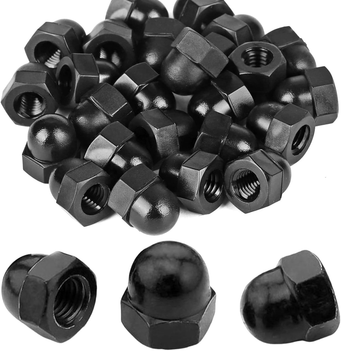 Bikasun 60Pcs Black Dome Cap Nuts M6 6mm 304 Stainless Steel DIN1587, High Shape A2 V2A Hexagonal Hex Acorn Cap Nuts - ShopVlot