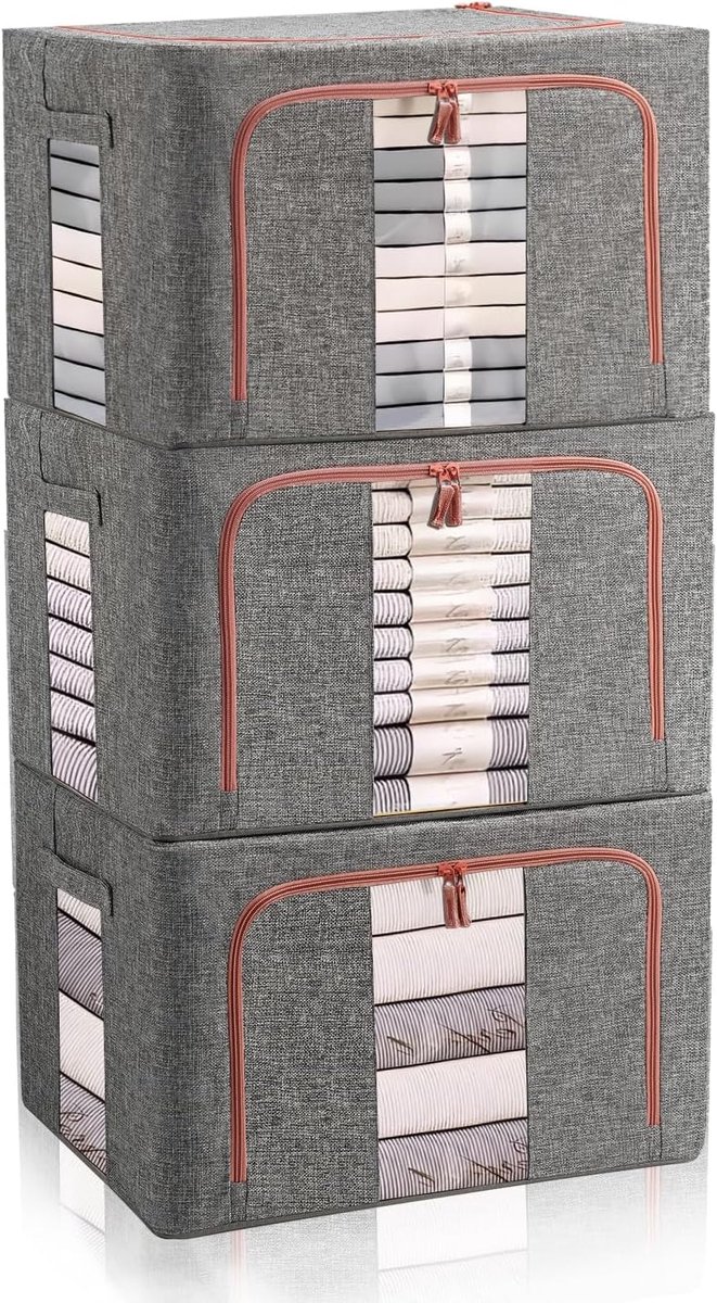 Kledingopbergdoos - Kledingopslag Opbergbox - Kleding Opbergen - Met Metalen Frame - 39 x 29 x 20 cm - Grijs