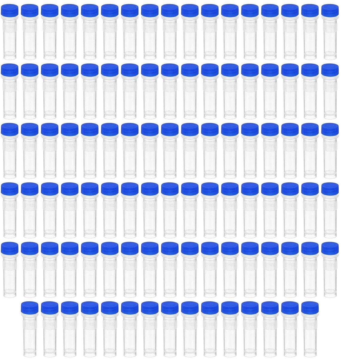 SnelShoppen - 100 Stuks Transparante Plastic Laboratorium Proefbuisjes 2 ml met Blauwe Deksel en Stapsgewijze Markeringen - Ideaal voor Olie, Geuren,