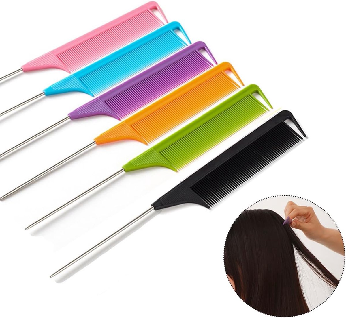 Pack of 6 Tail Comb, Anti-Static Carbon Fiber Comb, Mouse Tail Comb, Fiber, Heat Resistant Comb, Hairdressing Comb - ShopVlot