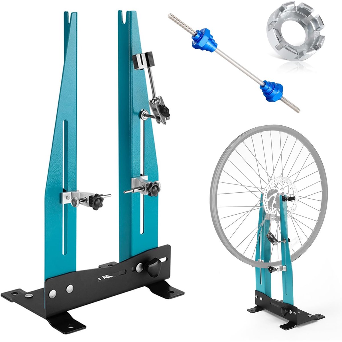 Centeringstand voor 16-29 inch wielen met adapterstang voor as, geschikt voor velguitlijning en wijdtes van 90-150 mm