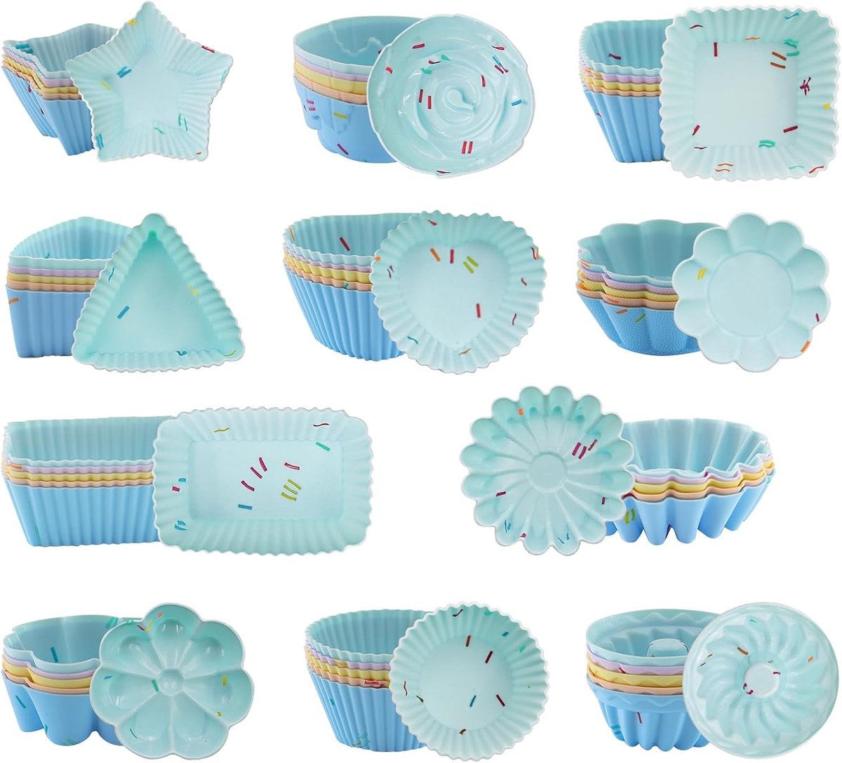 55pcs Silicone Muffin Moulds, 11 Kinds Silicone Baking Mould, Non-Stick Mold, Reusable Mini Turban Mold for Pudding - ShopVlot