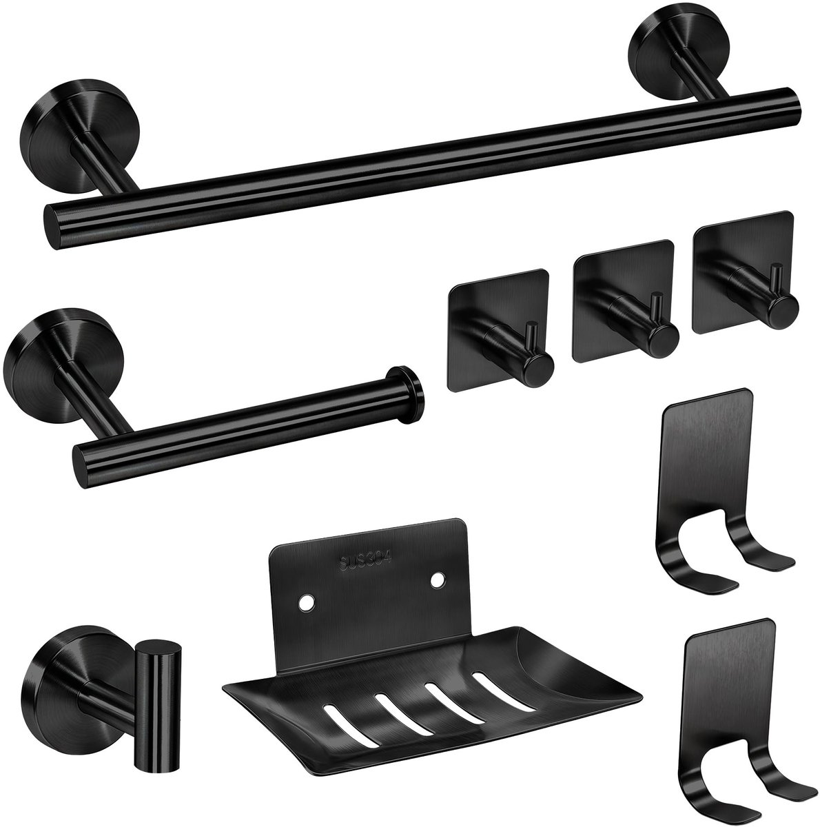 Omgoods - Badkamer Accessoires Set 9-delig Zwart - RVS - 40cm