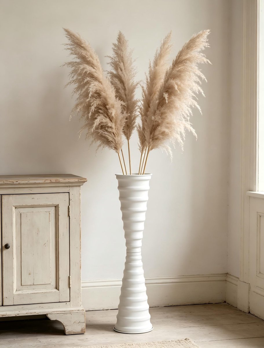 Omgoods - Extra Grote Metalen Vloervaas 66 cm Wit