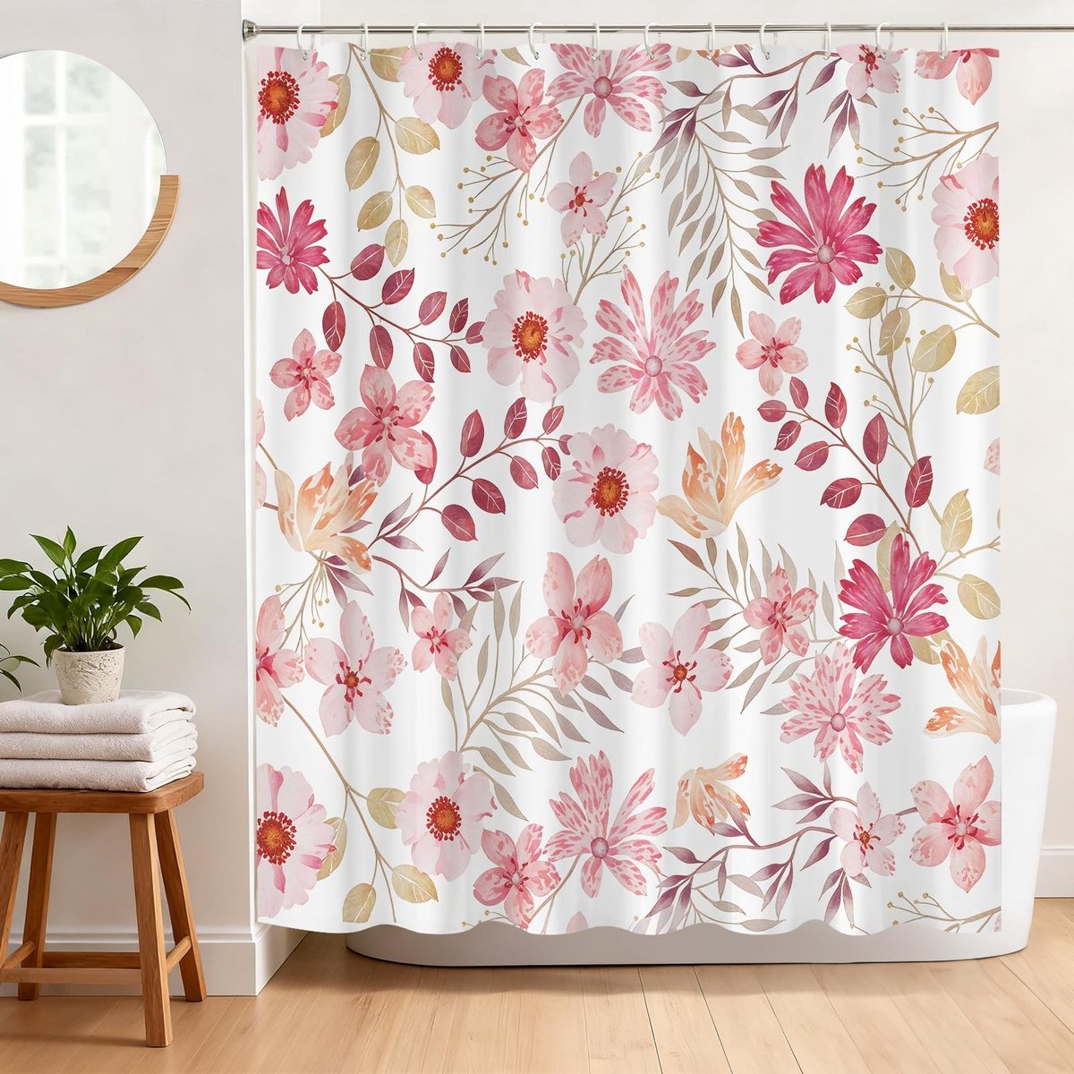 Omgoods - Roze Bloemen Douchegordijn - Boho Stijl 182x183cm Waterdicht