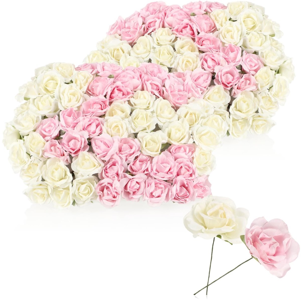 Omgoods - 120 Stuks Witte en Roze Papieren Rozen voor Decoratie