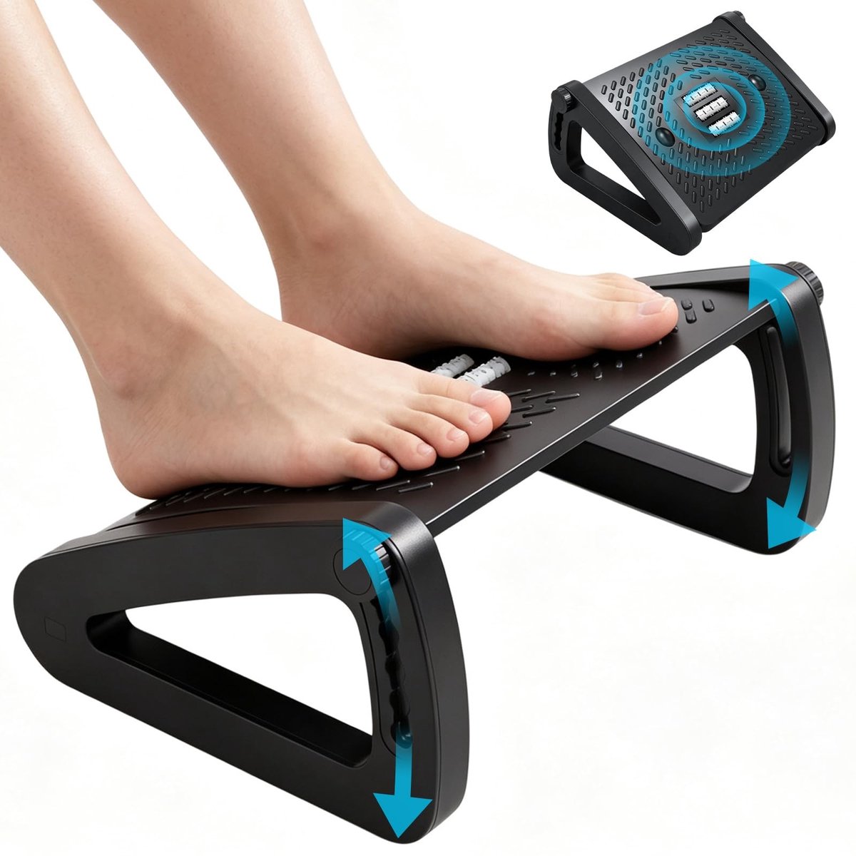 Omgoods - Ergonomische Voetsteun Bureau - Hoogte Verstelbare Antislip Voetsteun met Massagefunctie