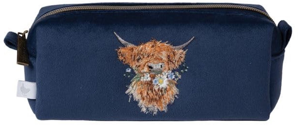 Omgoods - Geborduurde Make-up Borstel Tas met 'Daisy Coo' Highland Cow Design