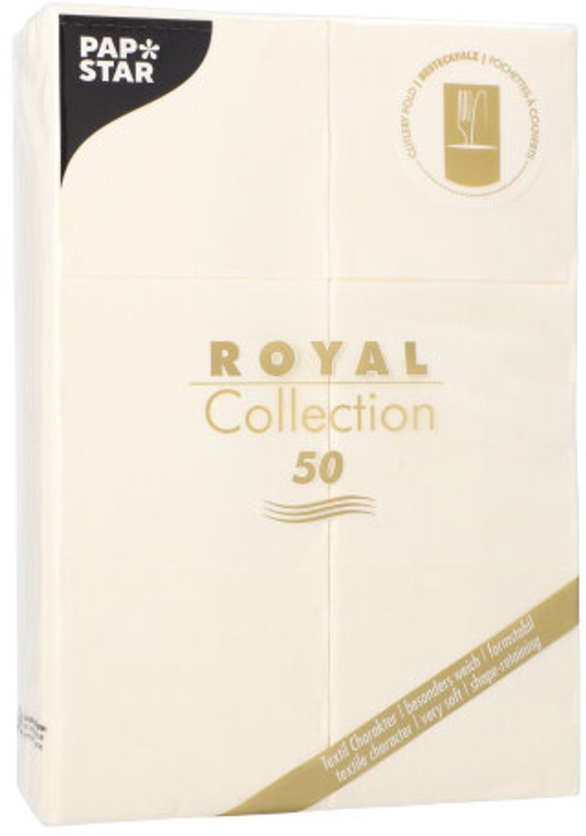 6x 50 Servetten ROYAL Collection 48 cm x 30 cm champagne met bestekvouw