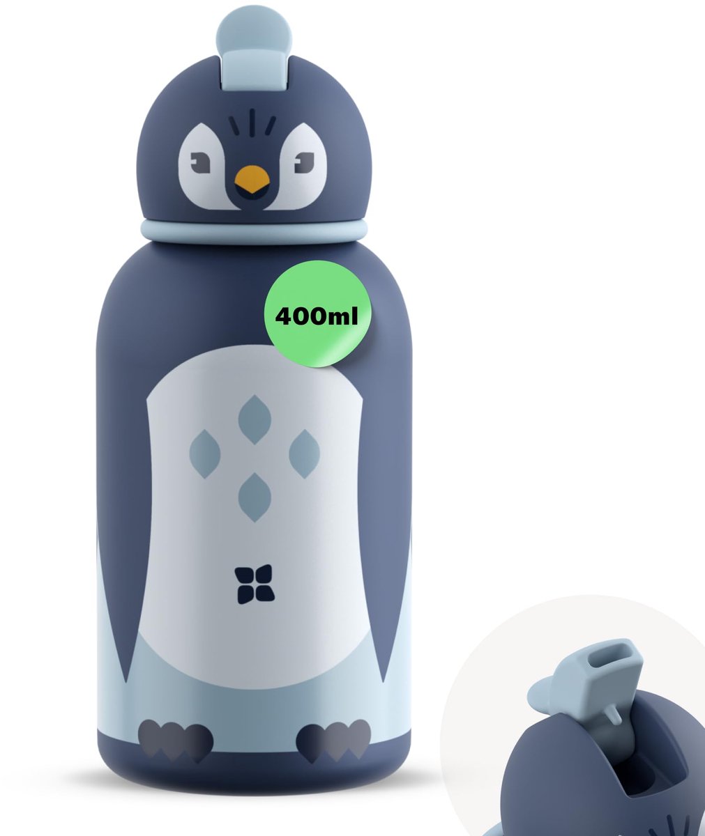Omgoods- Baby Drinkfles Geïsoleerd 400ml - Peuter Fles - Lekvrij - Kindvriendelijk - Roestvrij Staal - Dierenmotief - Peuterfles