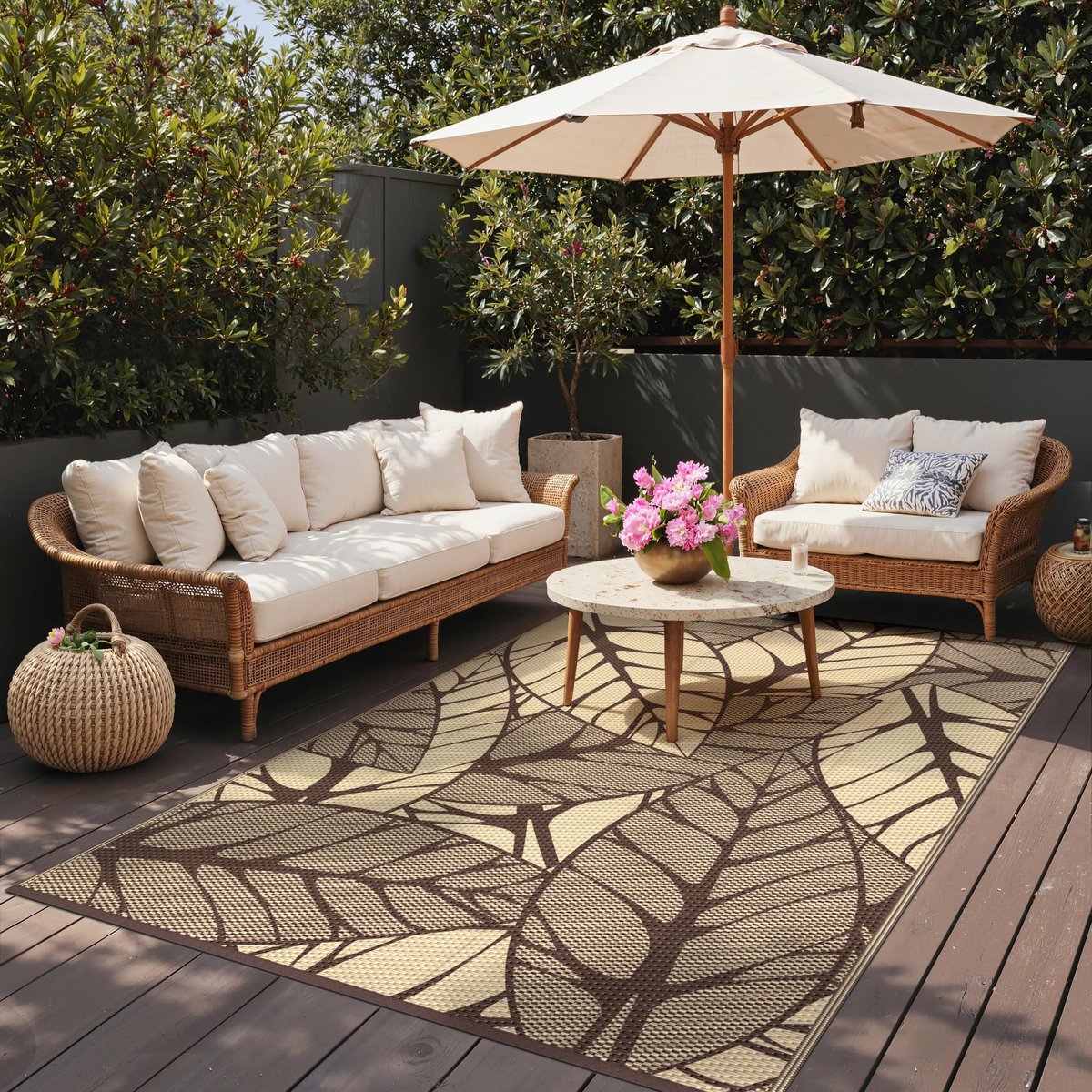 Omgoods - Weerbestendig Buitenkleed 240x300 cm met Bladerenpatroon